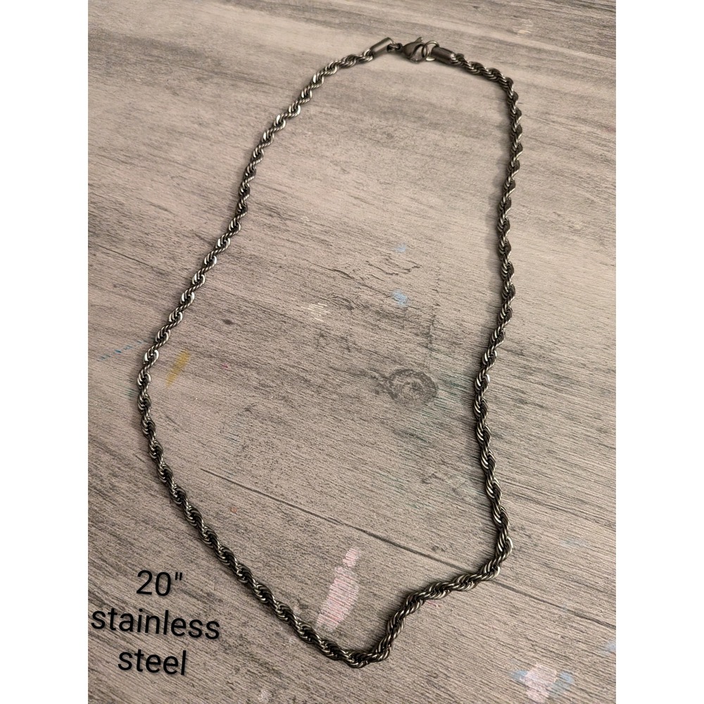 Stainless Steel Rope Chain Necklace 20 Inch Dark Silver Gunmetal Unisex